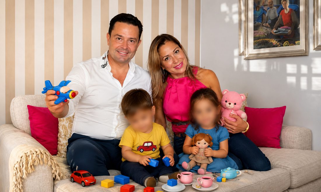 Family enjoying the bright Lux Romae living room in Rome